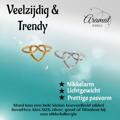 Open Ring RVS met Groot Hartje (14 mm) - Aramat Jewels - Ringen - cadeautip