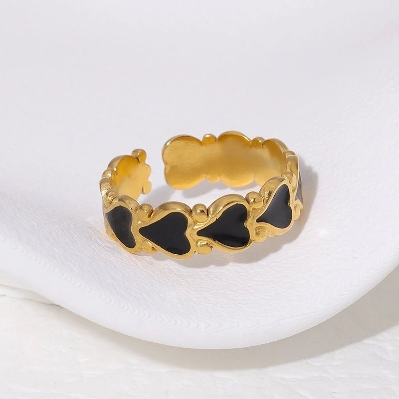 Open Ring RVS met Hartjes Motief en Emaille (6 mm) - Aramat Jewels - Ringen - cadeautip