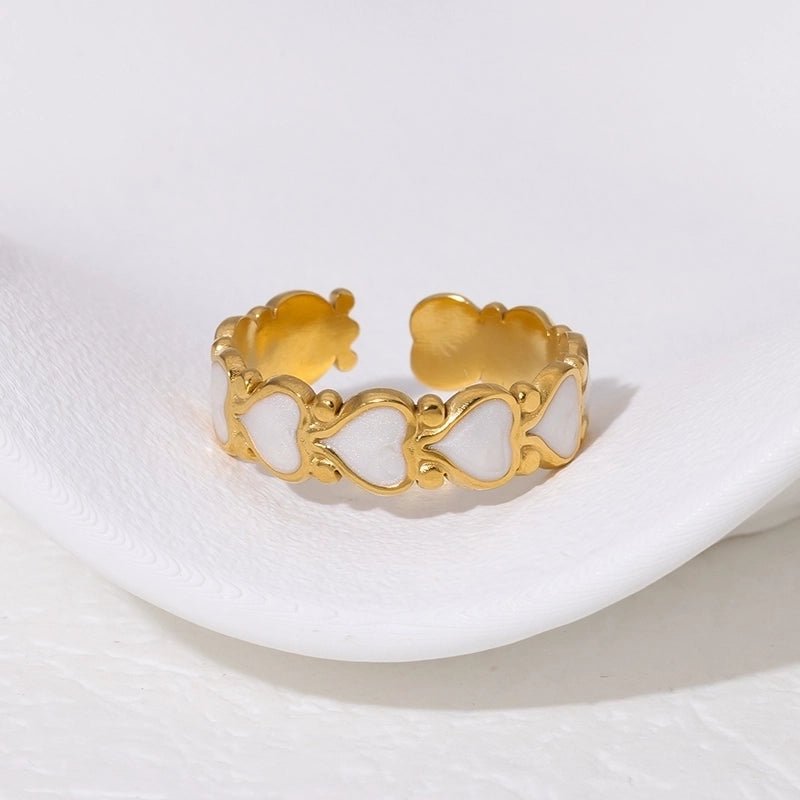 Open Ring RVS met Hartjes Motief en Emaille (6 mm) - Aramat Jewels - Ringen - cadeautip
