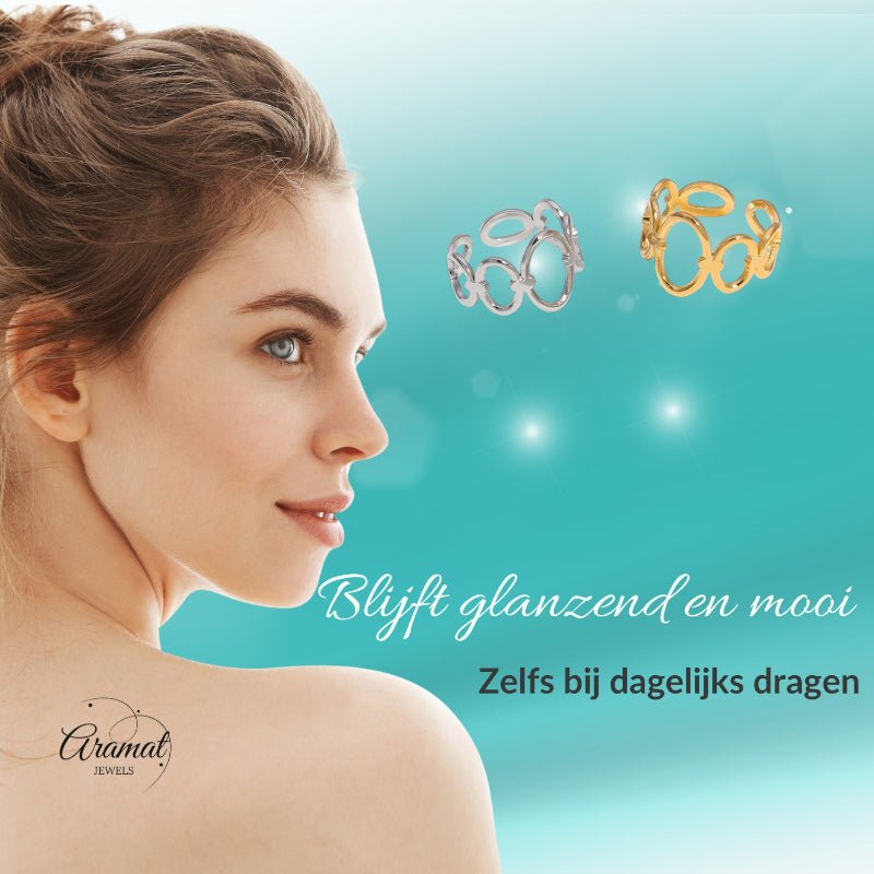 Open Ring RVS met Ovale Cirkelmotief (12 mm Breed) - Aramat Jewels - Ringen - cadeautip