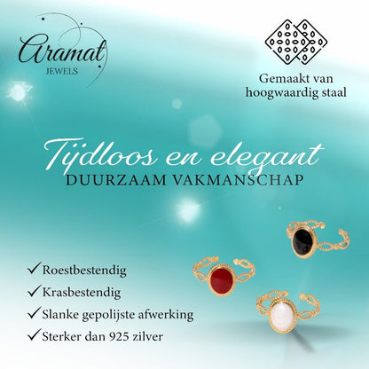 Open Ring RVS Ovaal Emaille met Dot Reliëf (Goudkleurig) - Aramat Jewels - Ringen - cadeautip