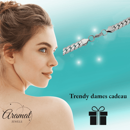 Platte Chunky Gourmet Ketting 8mm Zilverkleurig Staal - Aramat Jewels - RVS Sieraden - Halskettingen - cadeautip