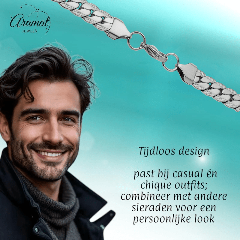 Platte Chunky Gourmet Ketting 8mm Zilverkleurig Staal - Aramat Jewels - RVS Sieraden - Halskettingen - cadeautip