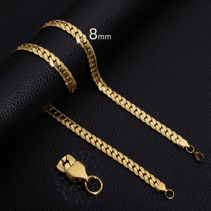 Platte Gourmet Ketting met bewerkte rand 8mm Goudkleurig Staal - Aramat Jewels - Halskettingen - cadeautip