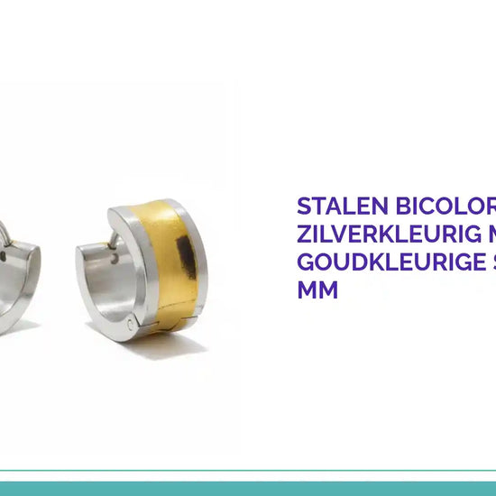 Stalen Bicolor Huggies Zilverkleurig met Brede Goudkleurige Streep &ndash; 13 x 7 mm by@Outfy