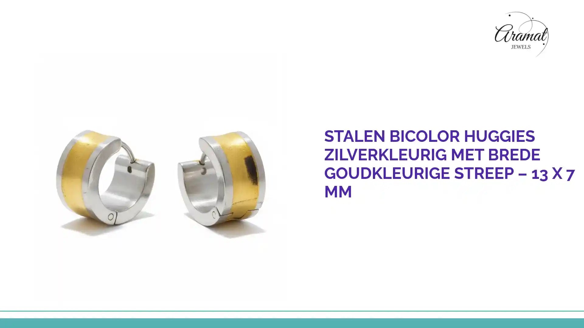 Stalen Bicolor Huggies Zilverkleurig met Brede Goudkleurige Streep &ndash; 13 x 7 mm by@Outfy