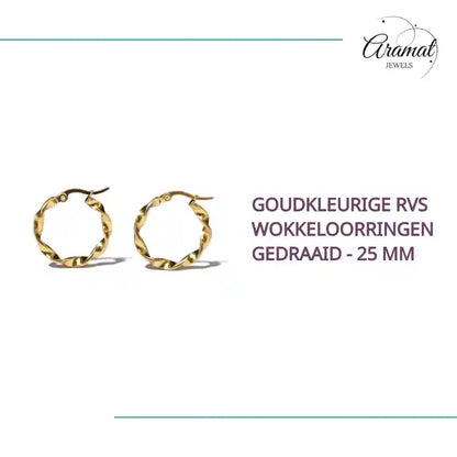 Goudkleurige RVS Wokkeloorringen Gedraaid - 25 mm by@Outfy