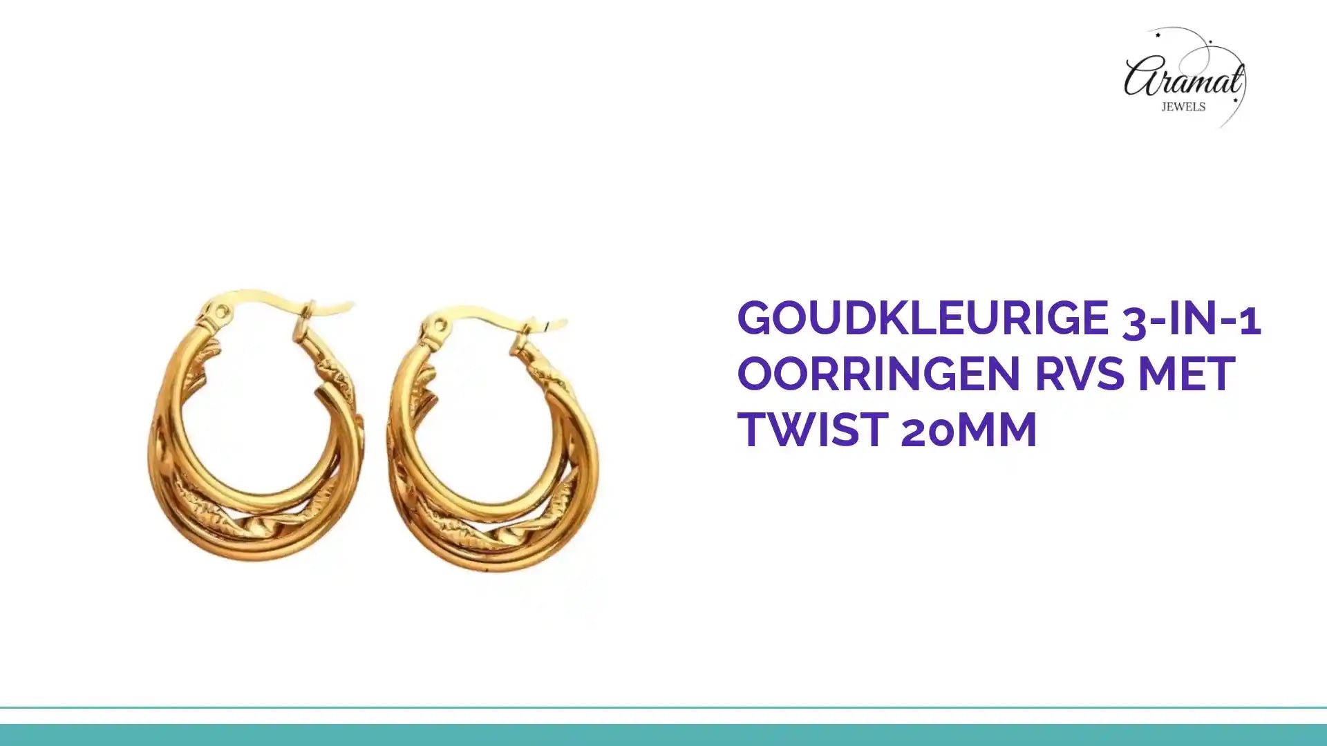 Goudkleurige 3-in-1 Oorringen RVS met Twist 20mm by@Outfy