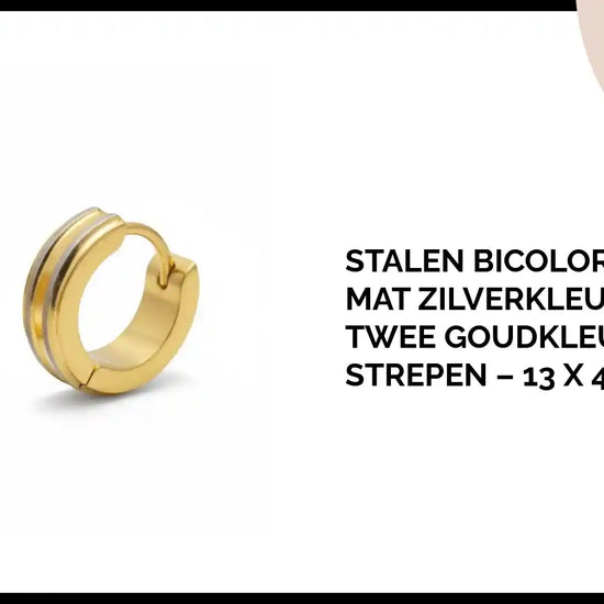 Stalen Bicolor Creolen Mat Zilverkleurig met Twee Goudkleurige Strepen &ndash; 13 x 4 mm by@Outfy
