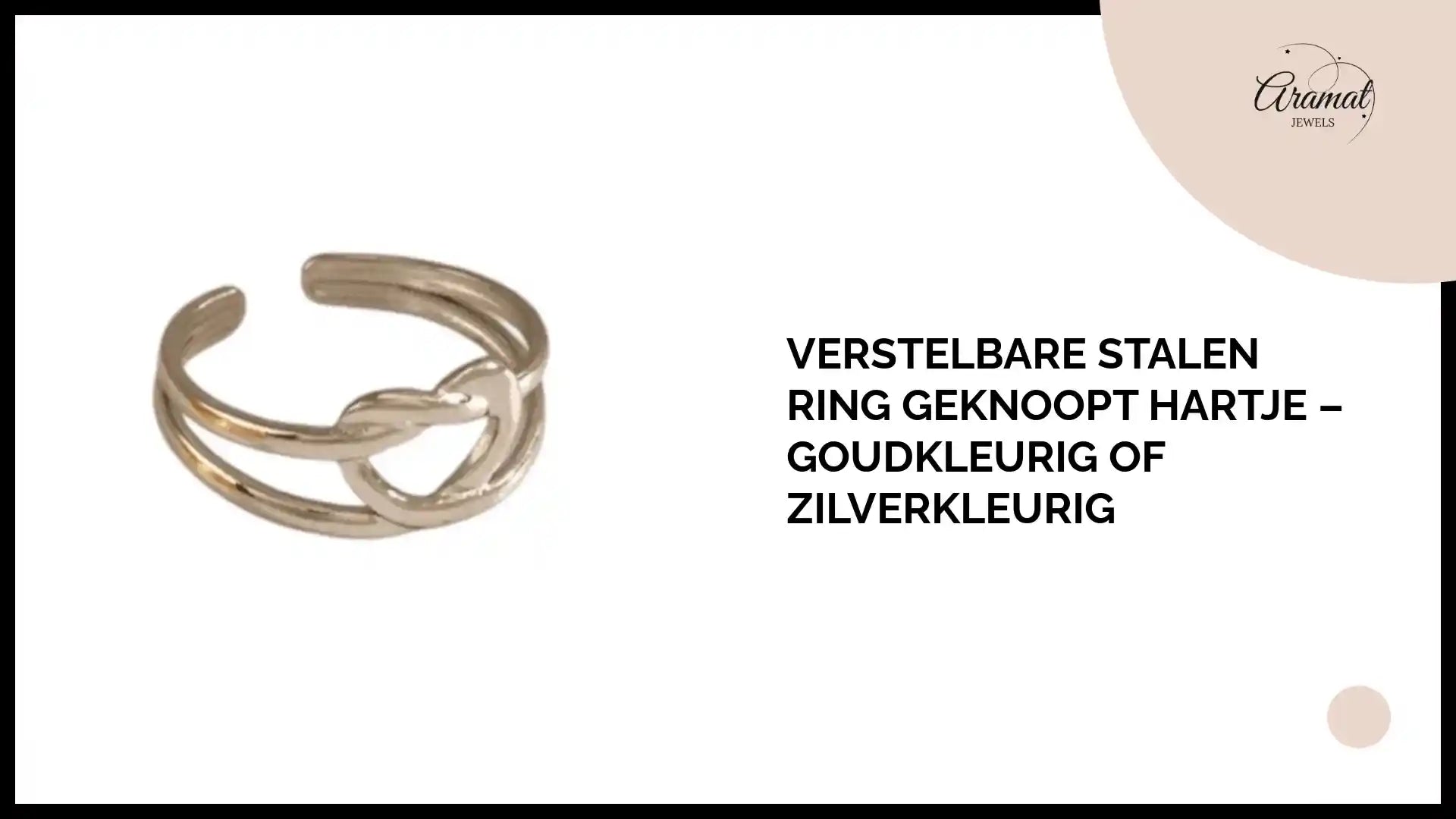 Verstelbare Stalen Ring Geknoopt Hartje &ndash; Goudkleurig of Zilverkleurig by@Outfy