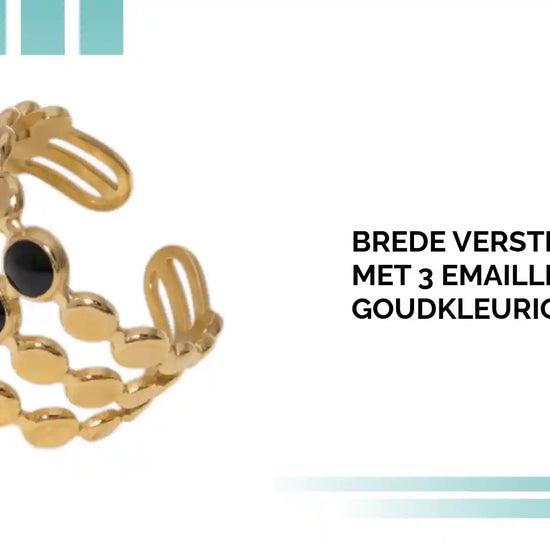 Brede Verstelbare Ring met 3 Emaille Cirkels - Goudkleurig RVS by@Outfy