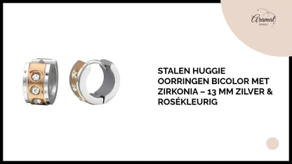 Stalen Huggie Oorringen Bicolor met Zirkonia &ndash; 13 mm Zilver &amp; Ros&eacute;kleurig by@Outfy