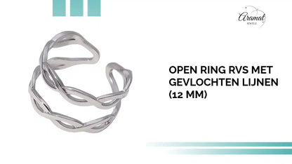 Open Ring RVS met Gevlochten Lijnen (12 mm) by@Outfy
