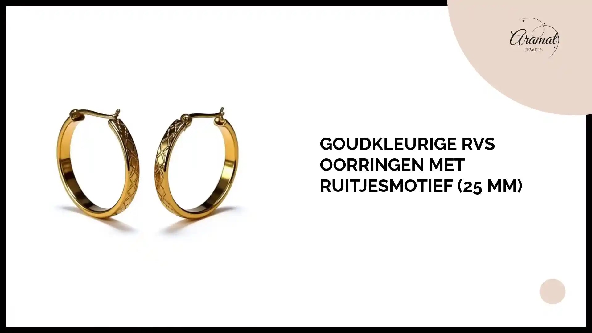 Goudkleurige RVS Oorringen met Ruitjesmotief (25 mm) by@Outfy