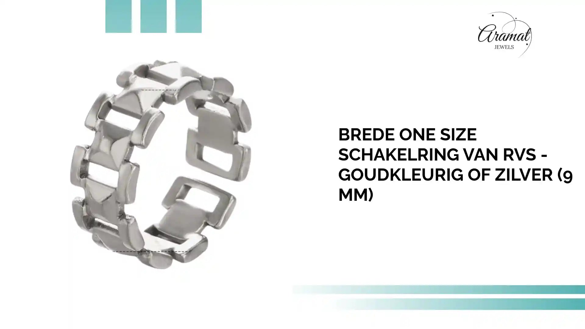 Brede One Size Schakelring van RVS - Goudkleurig of Zilver (9 mm) by@Outfy