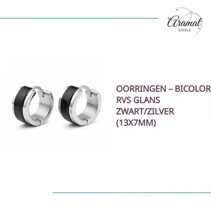 Oorringen &ndash; Bicolor RVS Glans Zwart/Zilver (13x7mm) by@Outfy