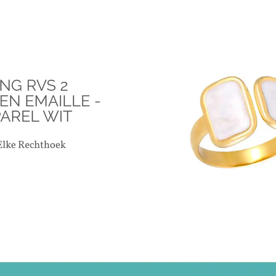 Open Ring RVS 2 Rechthoeken Emaille - 13mm - Parel Wit by@Outfy