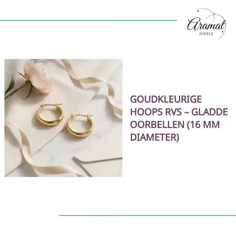 Goudkleurige Hoops RVS &ndash; Gladde Oorbellen (16 mm Diameter) by@Outfy