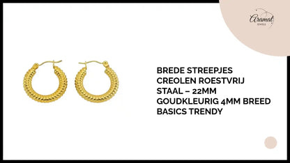 Brede Streepjes Creolen Roestvrij Staal &ndash; 22mm Goudkleurig 4mm Breed Basics Trendy by@Outfy