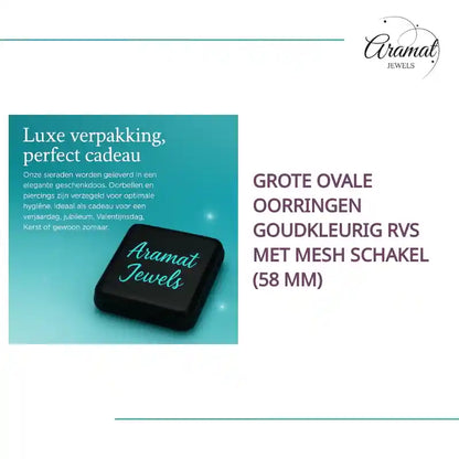 Grote Ovale Oorringen Goudkleurig RVS met Mesh Schakel (58 mm) by@Outfy