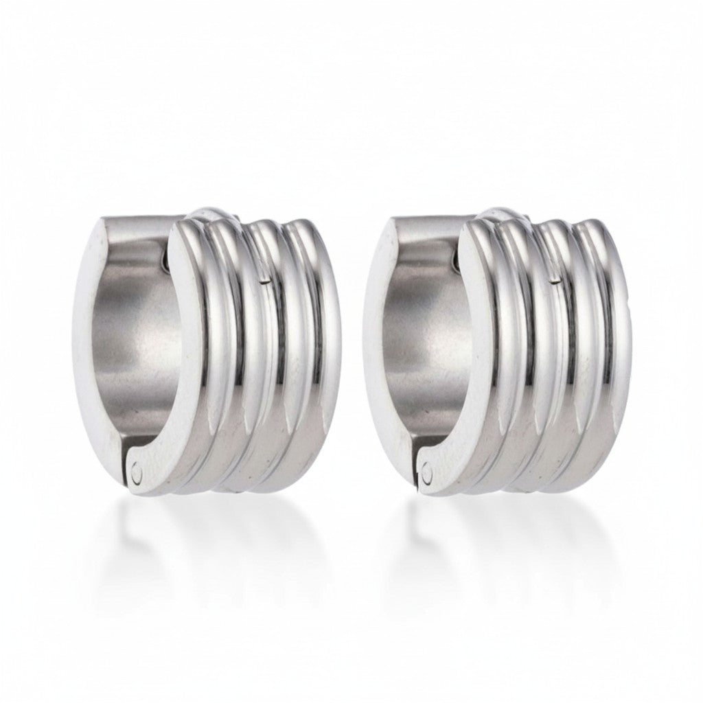 Oorringen – 13mm Mini Huggie Creolen Streep RVS Zilverkleur Unisex/Kind
