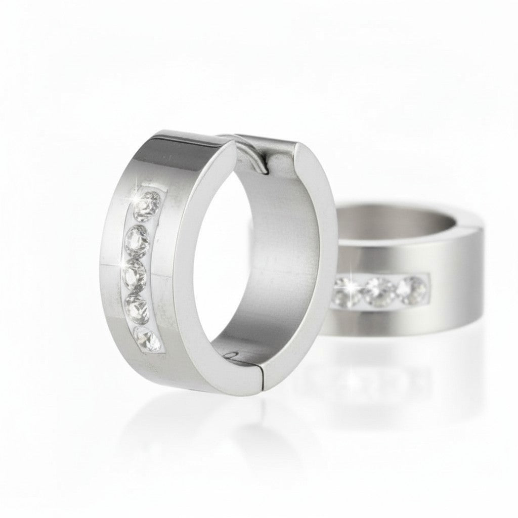 RVS Oorringen Kristal Streep Zilverkleur 20mm - Dames