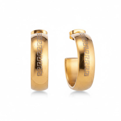 Oorbellen – 22mm Half-Hoop Grieks Motief RVS Goudkleur Dame
