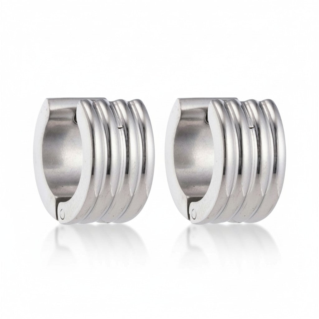 Oorringen – 13mm Mini Huggie Creolen Streep RVS Zilverkleur Unisex/Kind