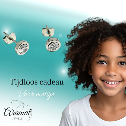 Oorstuds – Staal Zirkonia Transparant Zilverkleur (6mm)