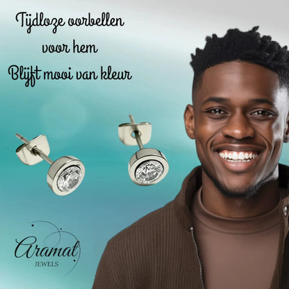 Oorstuds – Staal Zirkonia Transparant Zilverkleur (6mm)