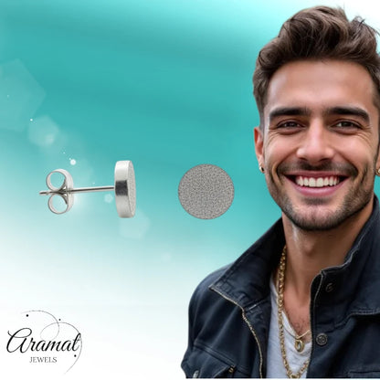 Oorbellen – 8mm Rond Sandblasted RVS Zilverkleur Unisex