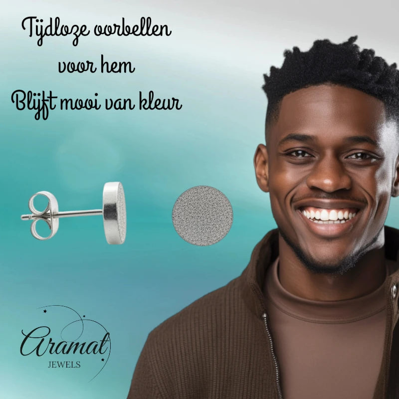 Oorbellen – 8mm Rond Sandblasted RVS Zilverkleur Unisex