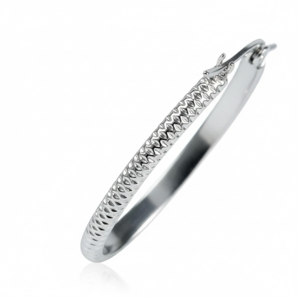 Oorringen – 30mm Creool Puntjes Patroon RVS Zilverkleur Dames