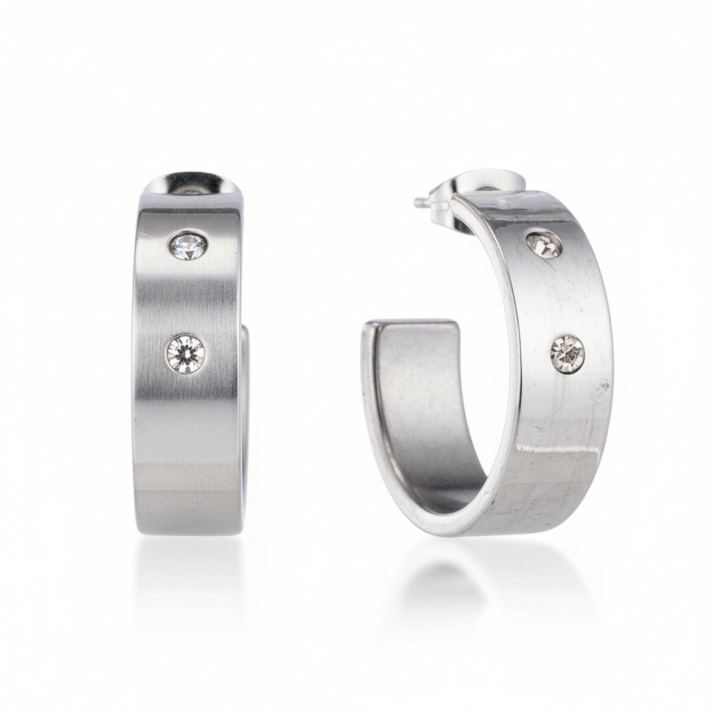 Oorbellen – 23mm Hoepel Creool 2 Zirkonia RVS Zilverkleur Unisex