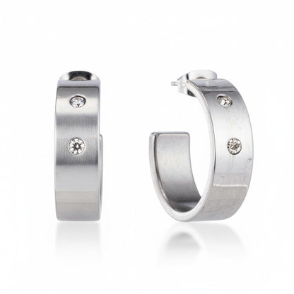 Oorbellen – 23mm Hoepel Creool 2 Zirkonia RVS Zilverkleur Unisex