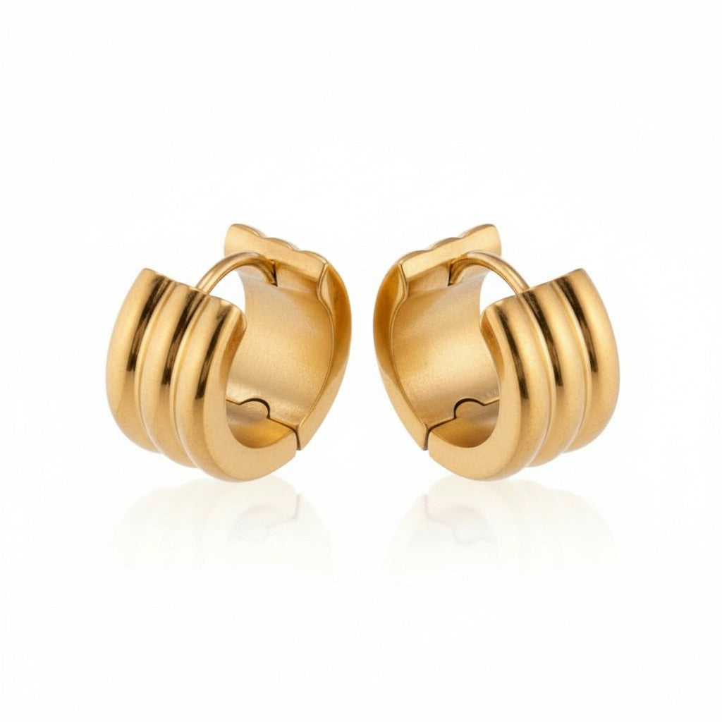 Oorringen – 13mm Mini Creool Streepdesign RVS Goudkleur Unisex