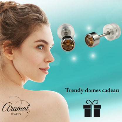 Oorstuds – Staal Kristal Topaas Zilverkleur (4mm)