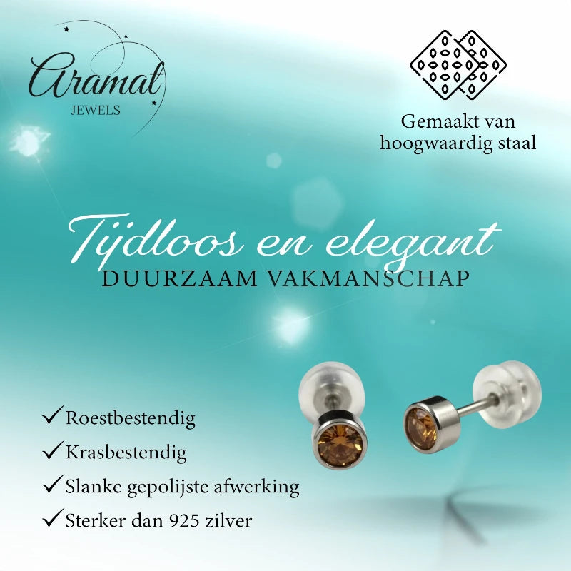 Oorstuds – Staal Kristal Topaas Zilverkleur (4mm)