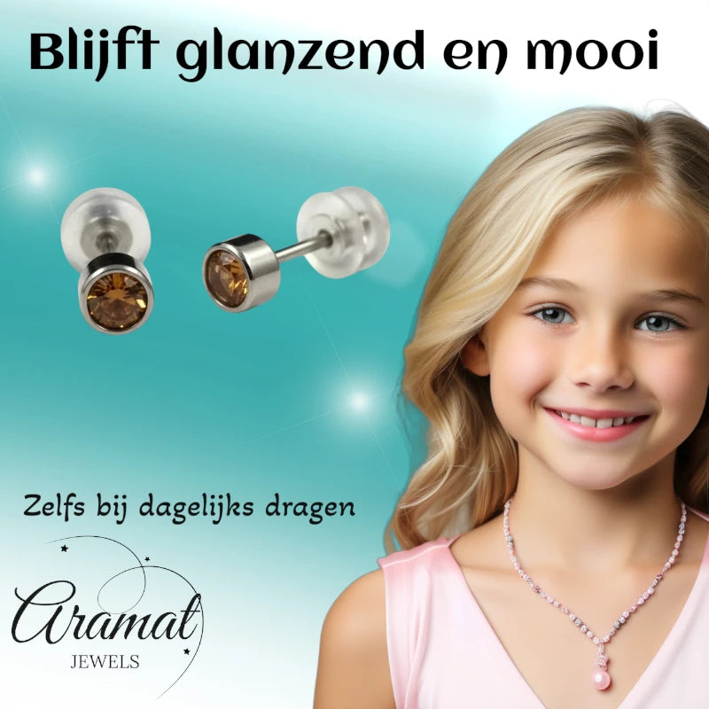 Oorstuds – Staal Kristal Topaas Zilverkleur (4mm)