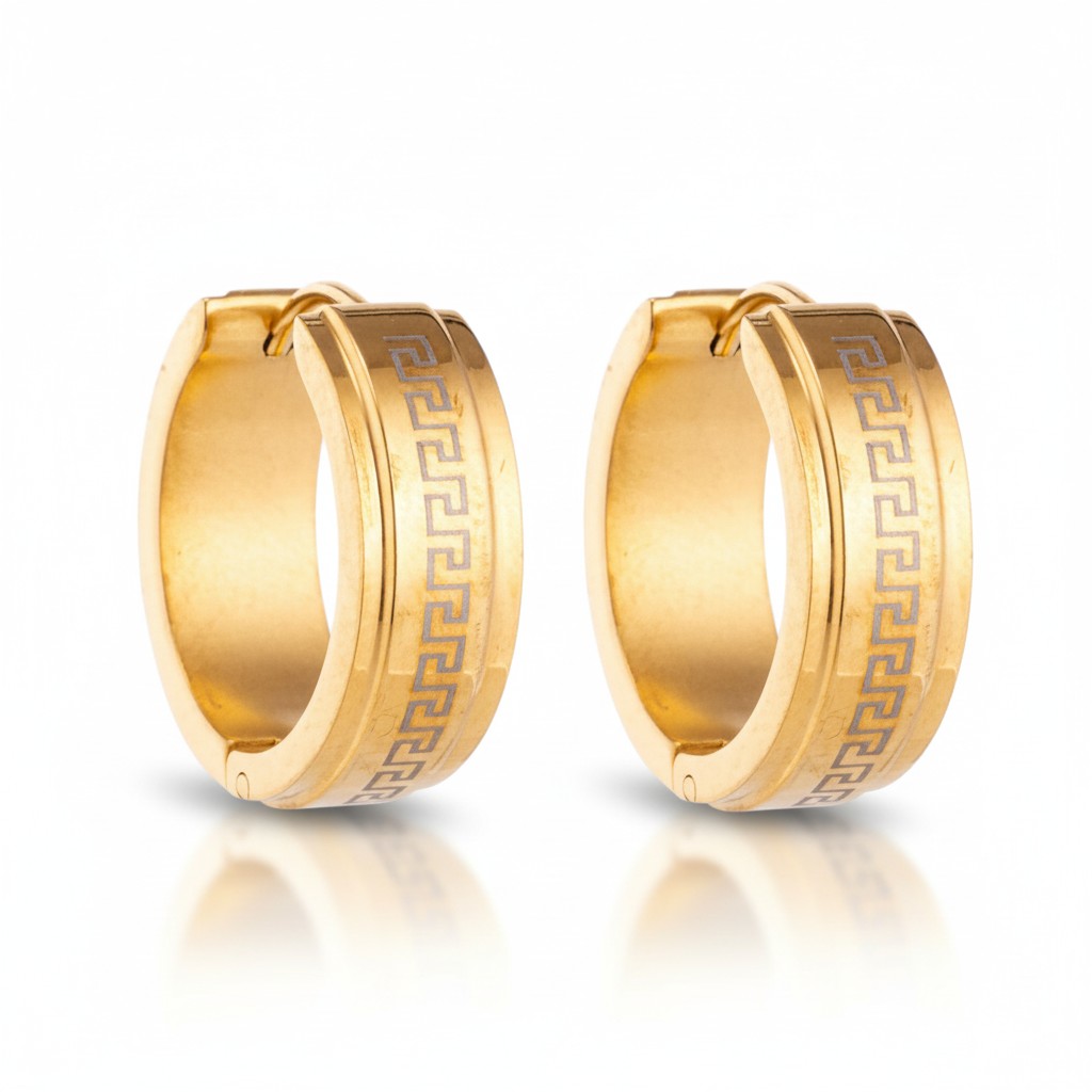 Oorringen – 13mm Mini Creool Grieks Motief RVS Goudkleur Unisex