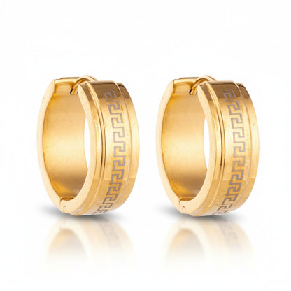Oorringen – 13mm Mini Creool Grieks Motief RVS Goudkleur Unisex