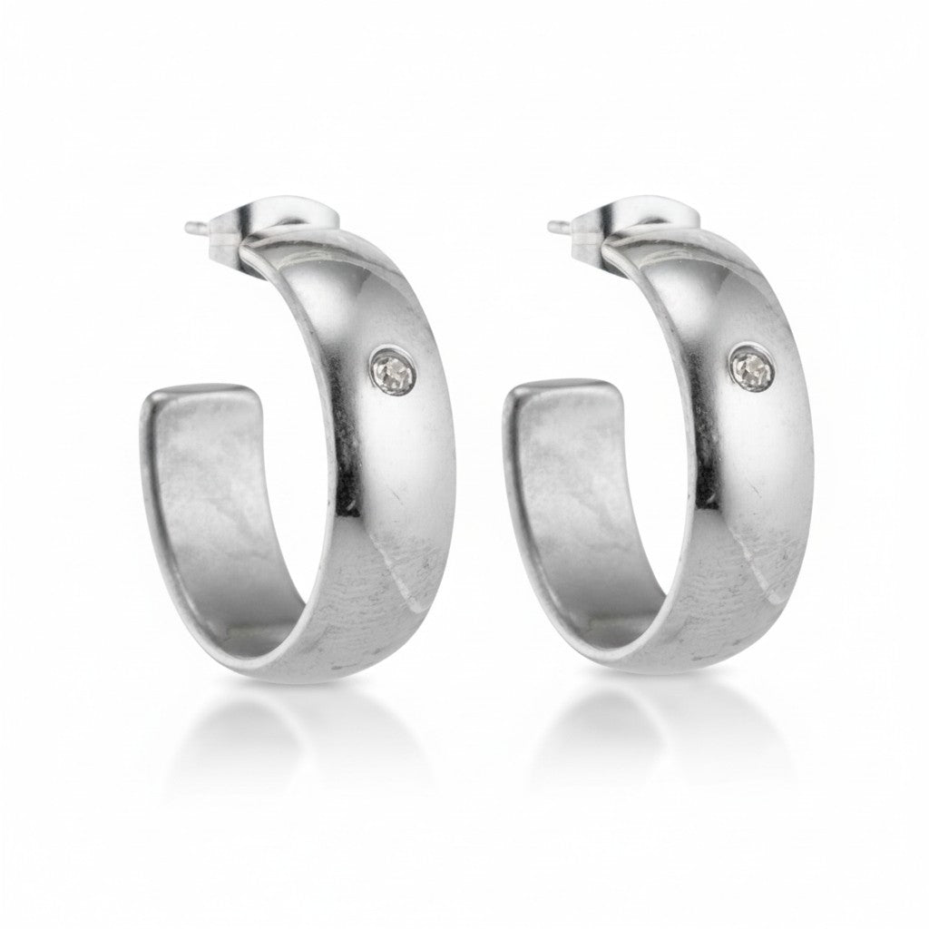 Oorbellen – 23mm Hoepel Creool Zirkonia Accent RVS Zilverkleur Unisex