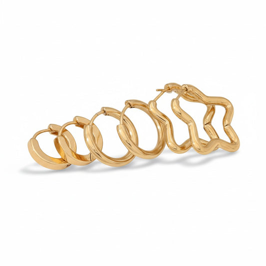 Goudkleurige stainless steel oorringenset – 2x rond + 1x stervormig – 3 paar