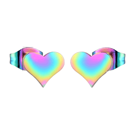 Regenboog hartjes oorstekers – 9x8mm vrolijk RVS - Aramat Jewels - Oorbellen - cadeautip