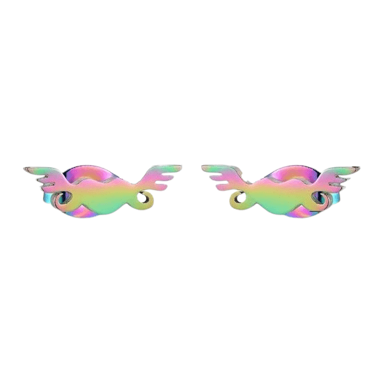 Regenboog hartjes oorstekers met vleugels – 11mm - Aramat Jewels - Oorbellen - cadeautip