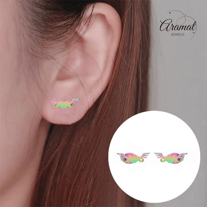 Regenboog hartjes oorstekers met vleugels – 11mm - Aramat Jewels - Oorbellen - cadeautip