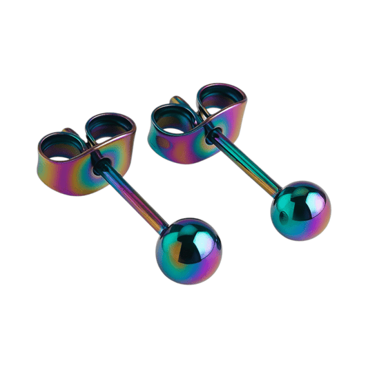 Regenboogkleurige bolletjes oorstuds 4 mm - oor4141 - Oorbellen kopen# - 4mm - alles - bolletjes