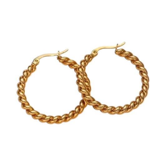 Ronde Oorringen RVS Goudkleurig – 30mm – Dubbel Gedraaid Motief - oor6317 - 528904 - Oorringen kopen# - 30mm - alles - cadeau