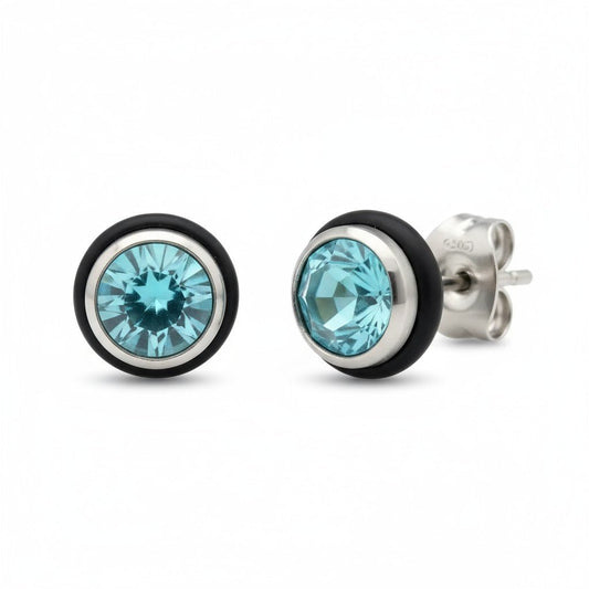 Ronde Stalen Oorbellen met Lichtblauwe Zirkonia - Aramat Jewels - Oorbellen - cadeautip