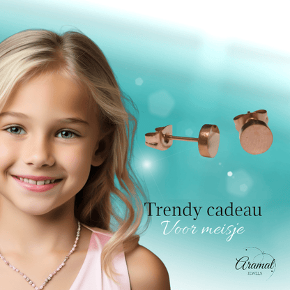 Rosekleurige Ronde Oorstekers RVS 6mm - Aramat Jewels - Oorbellen - cadeautip